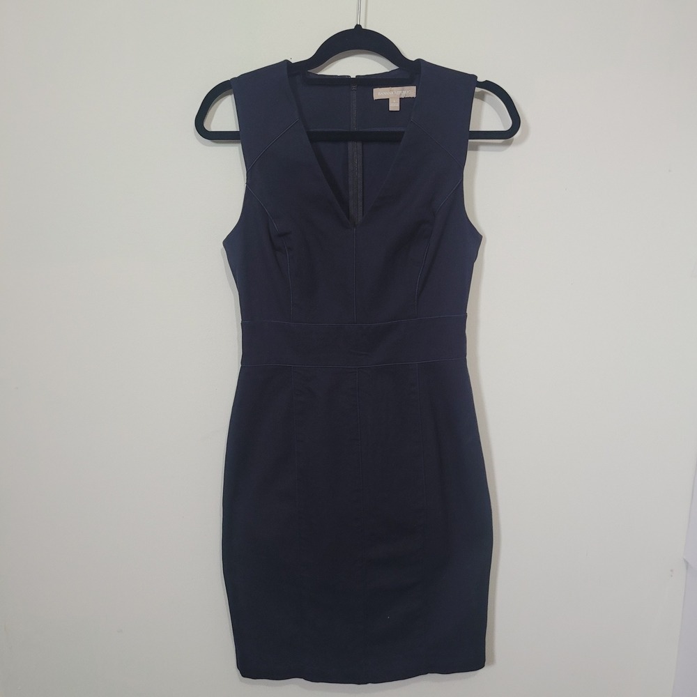 Banana Republic Size 6 Sheath Dress Womens Navy Blue V-Neck Sleeveless Stretch